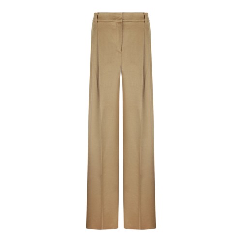 Camel Flowing Trousers In Pure Wool