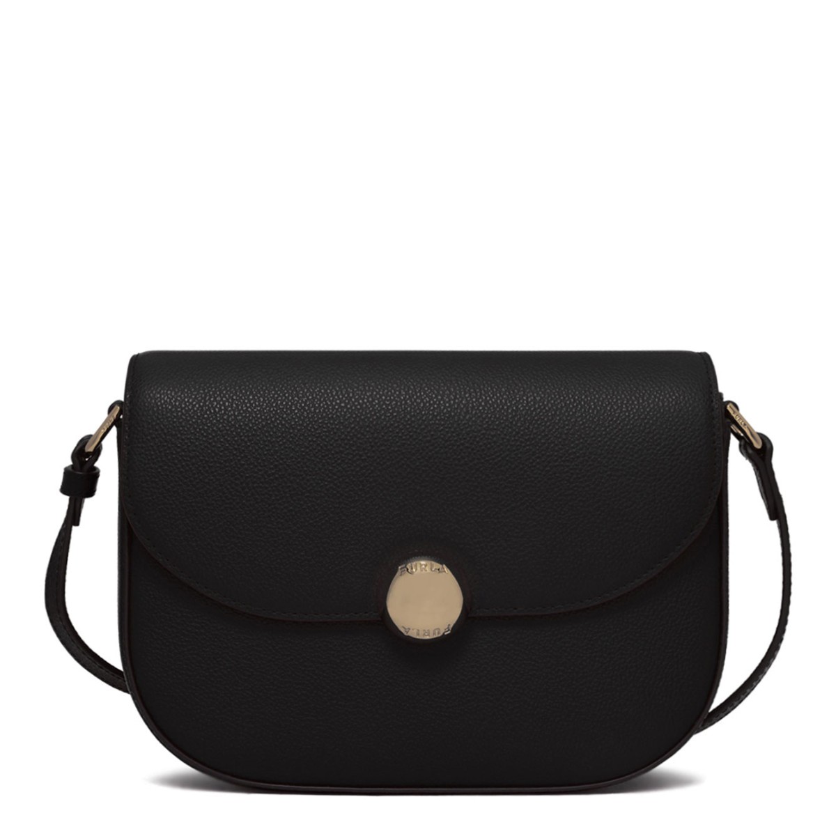 Black Curved-Flap Crossbody Bag