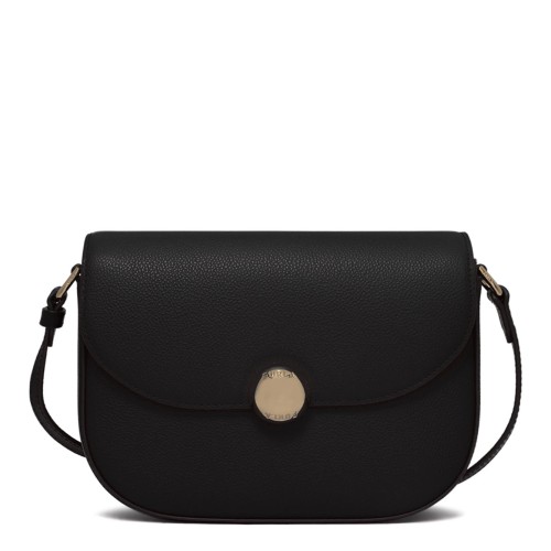 Black Curved-Flap Crossbody Bag