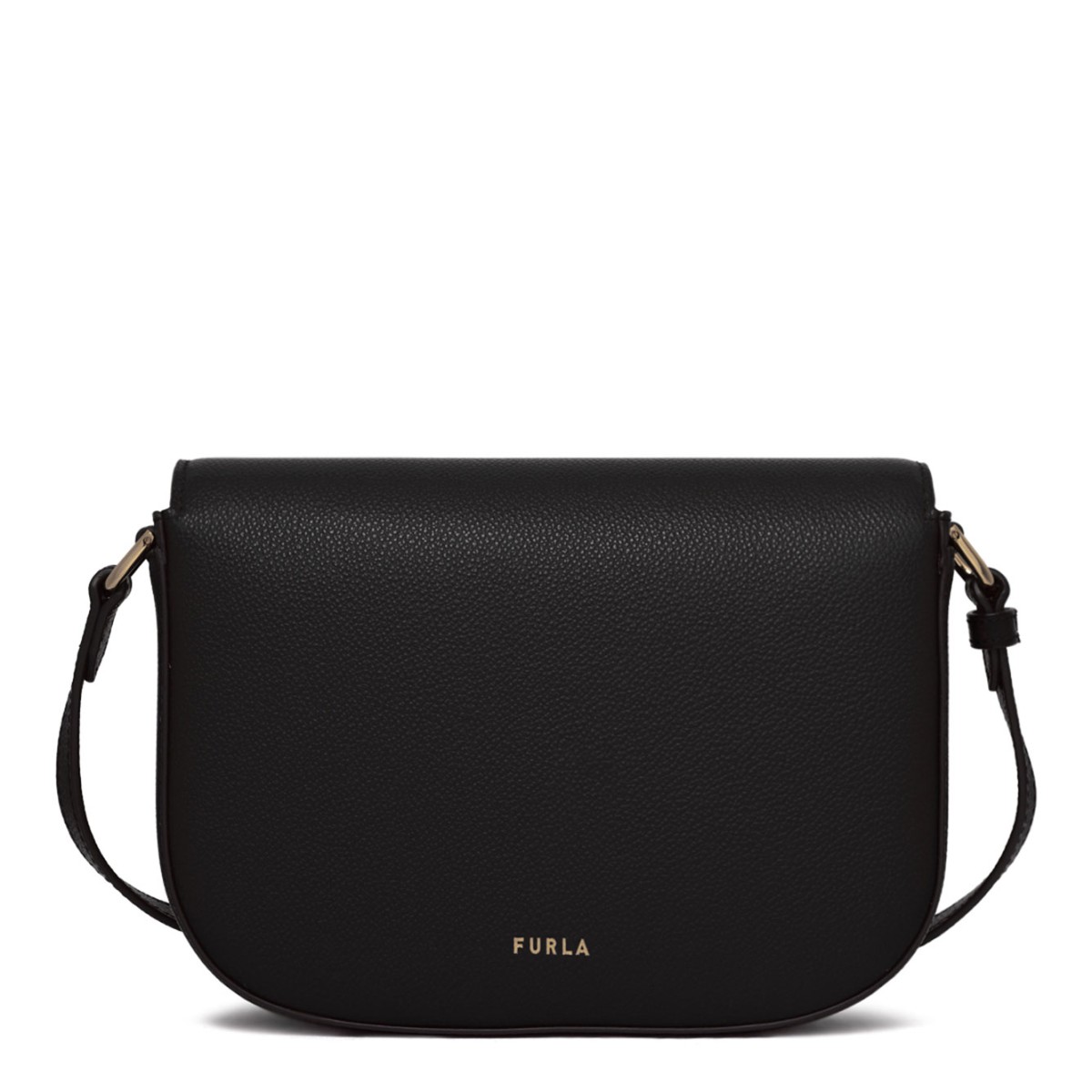 Black Curved-Flap Crossbody Bag