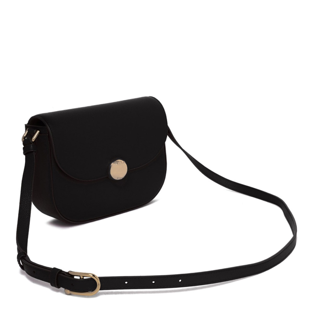 Black Curved-Flap Crossbody Bag