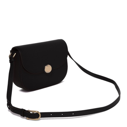 Black Curved-Flap Crossbody Bag