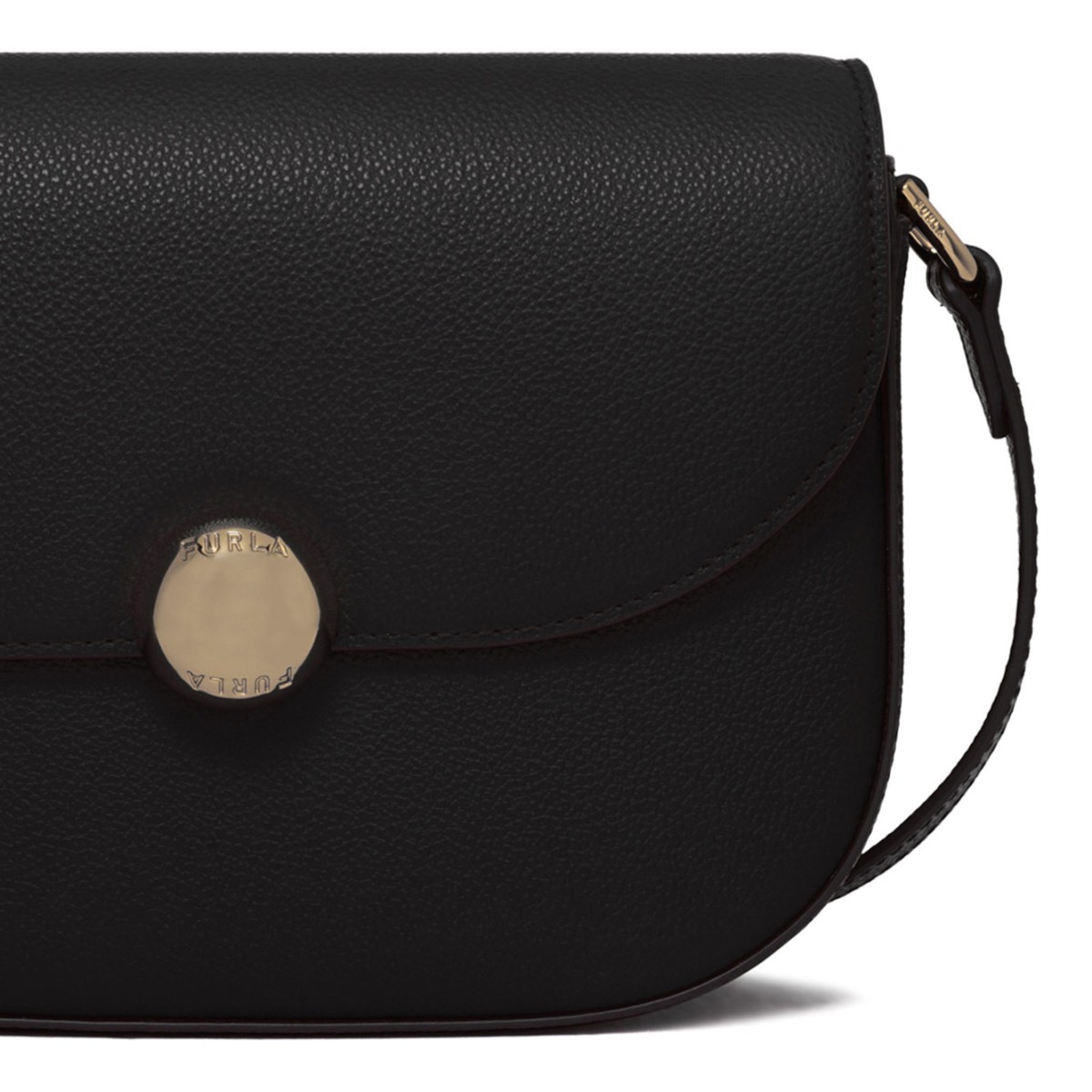 Black Curved-Flap Crossbody Bag