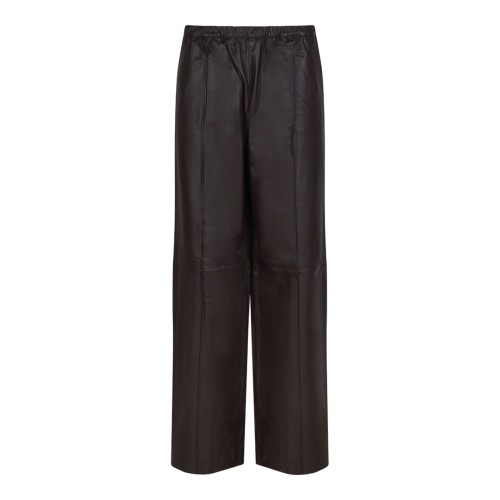 Brown Leather Wide Leg Trousers