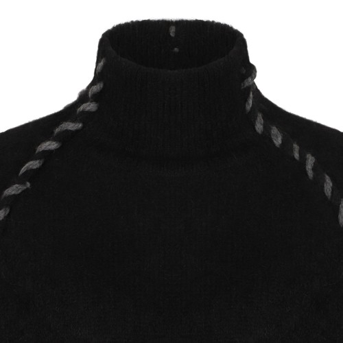 Black High-Neck Twisted-Detail Sweater