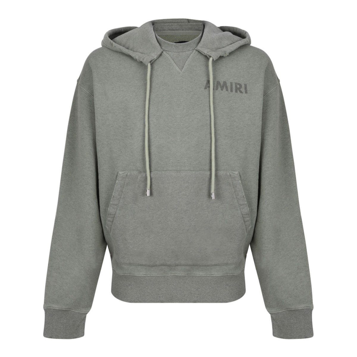 Olive Green Logo Detail Frayed Hem Hoodie