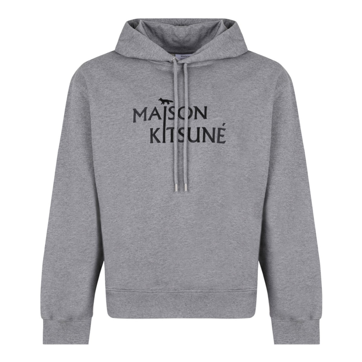 Grey Ribbed Logo-Embroidered Hoodie