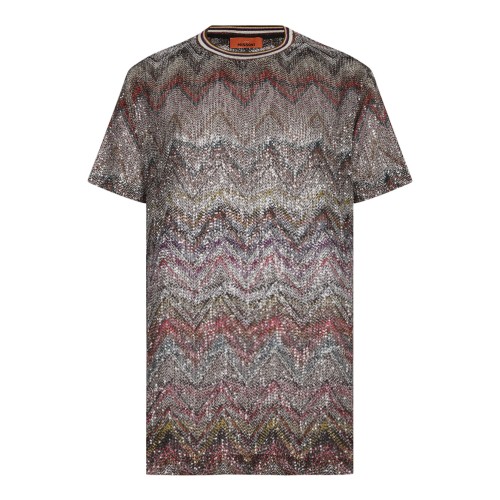 Multicolour Short Sleeve T-Shirt With Zigzag and Sequins