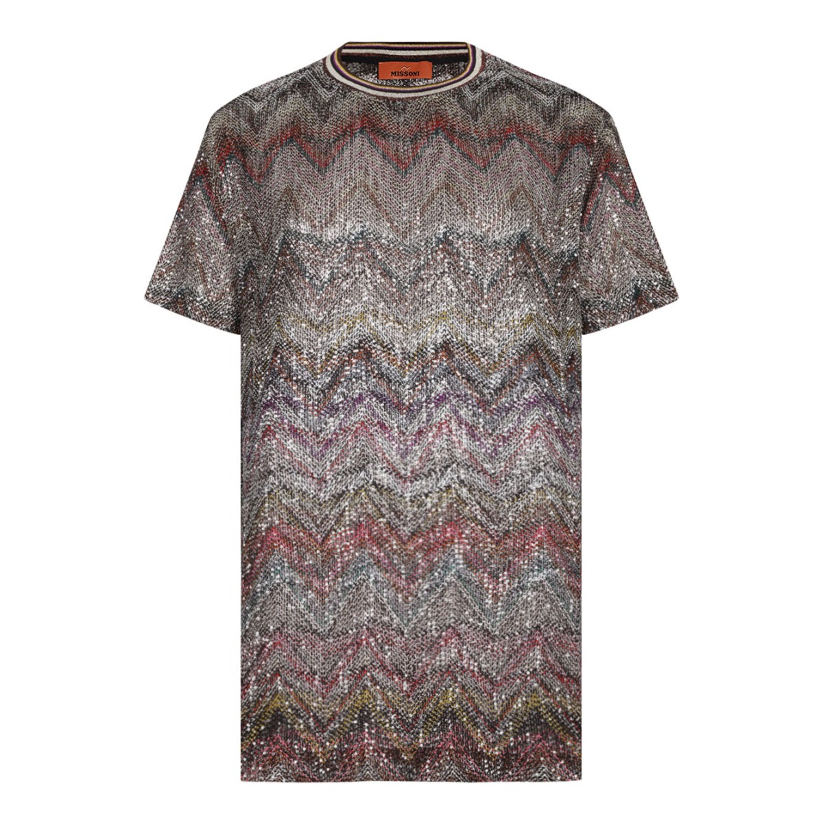 Multicolour Short Sleeve T-Shirt With Zigzag and Sequins
