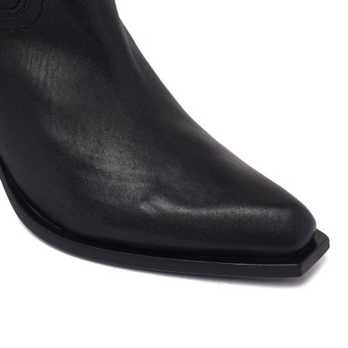 Black Stretch-Leather Pointed-Toe Boots