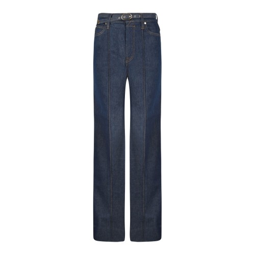 Dark Blue Belted-Embellishment Panel Denim Jeans