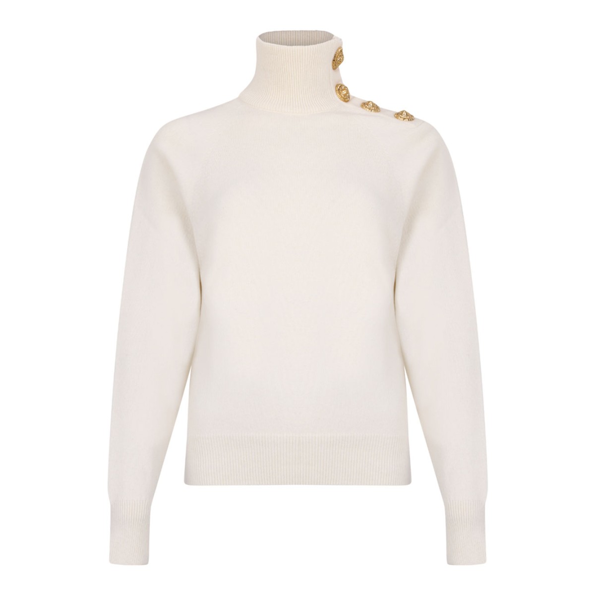 Off White High-Neck Coin-Button Sweater