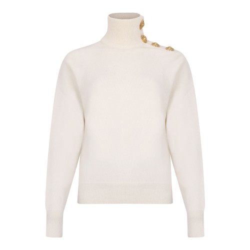 Off White High-Neck Coin-Button Sweater