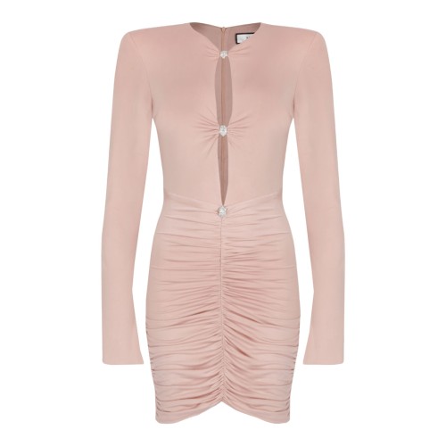 Nude Crystal Embellished Mini Dress