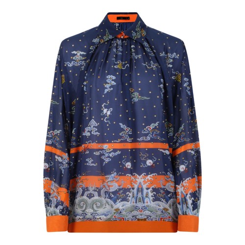 Blue Print High Neck Shirt