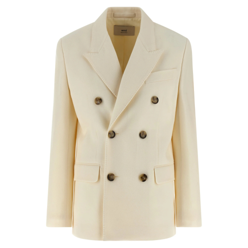Ivory Wool Double-Breasted Blazer