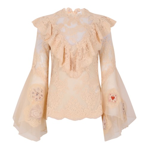 Cream Ruffled Lace Shirt