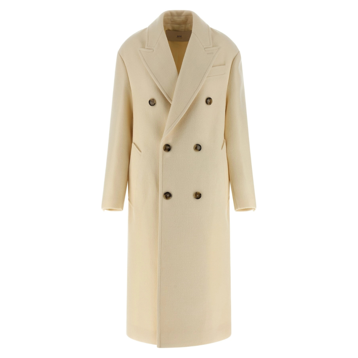 Ivory White Wool Double Breasted Long Coat