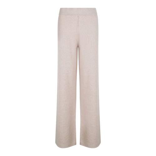 Beige Wide-Leg Knit Trousers