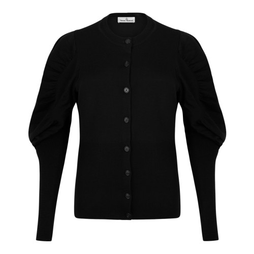 Black Puff Sleeve Buttoned Cardigan