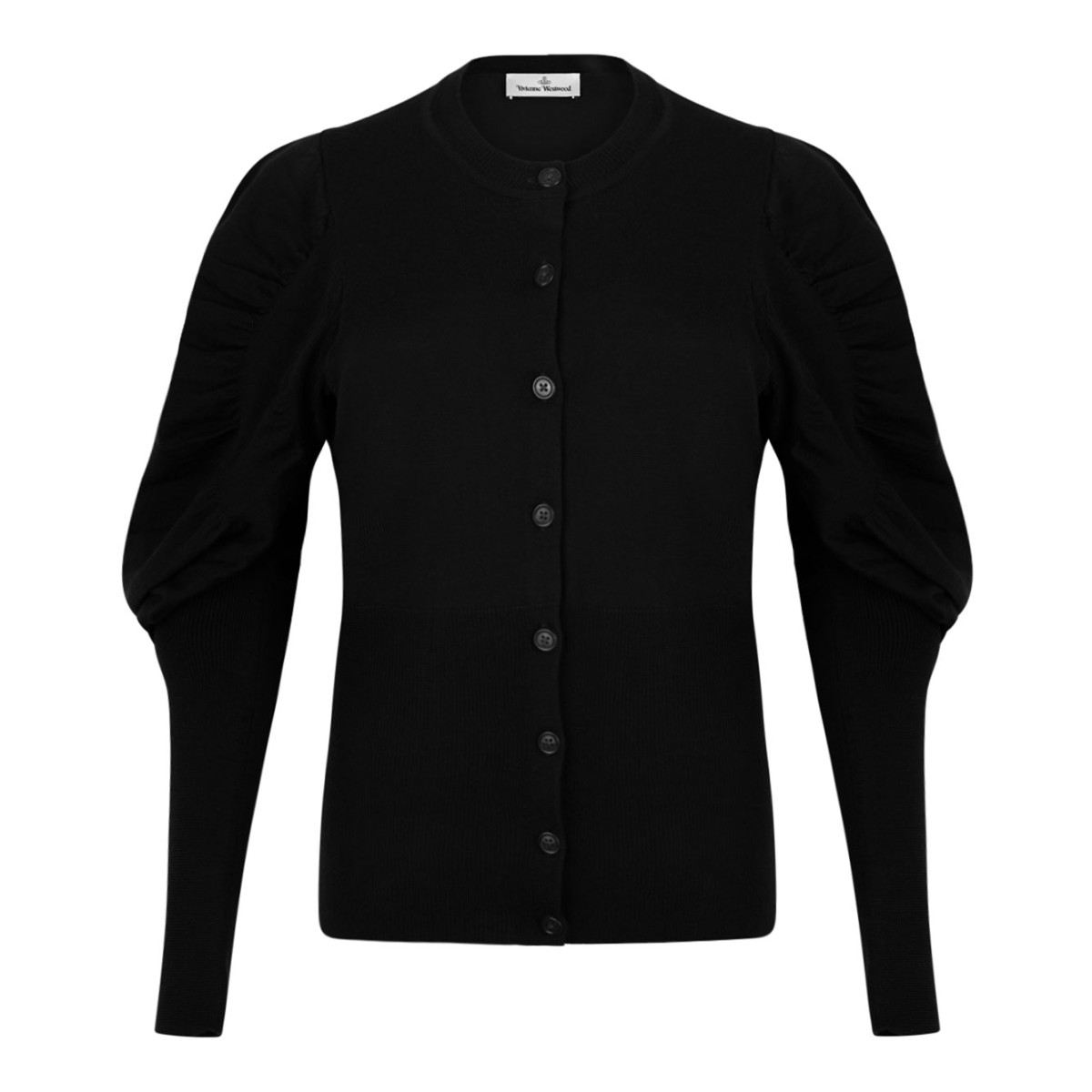 Black Puff Sleeve Buttoned Cardigan