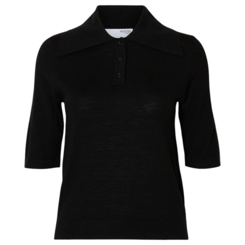 Black Knitted Polo Shirt
