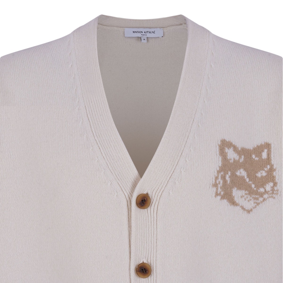 Ecru Fox Head Intarsia Merino Cardigan