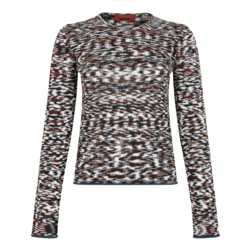 Black and Brown Crew Neck Sweater With Flame Pattern