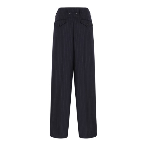 Navy Blue Pinstriped Trousers With Crease 2
