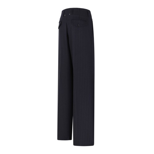 Navy Blue Pinstriped Trousers With Crease