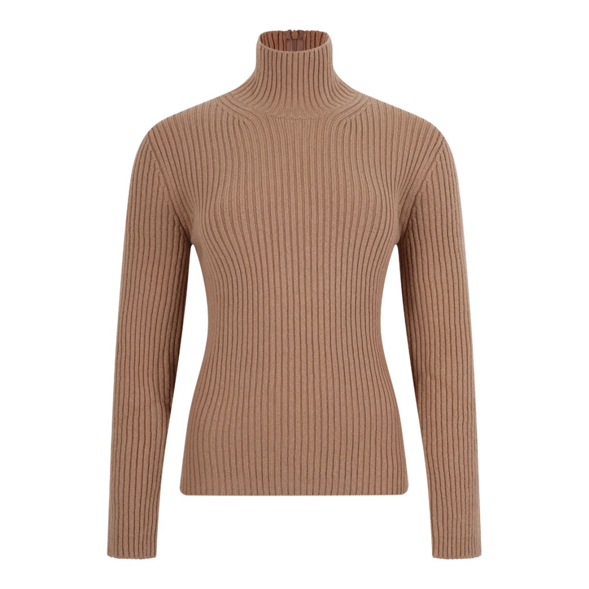 Camel Ribbed Wool And Cashmere Turtleneck