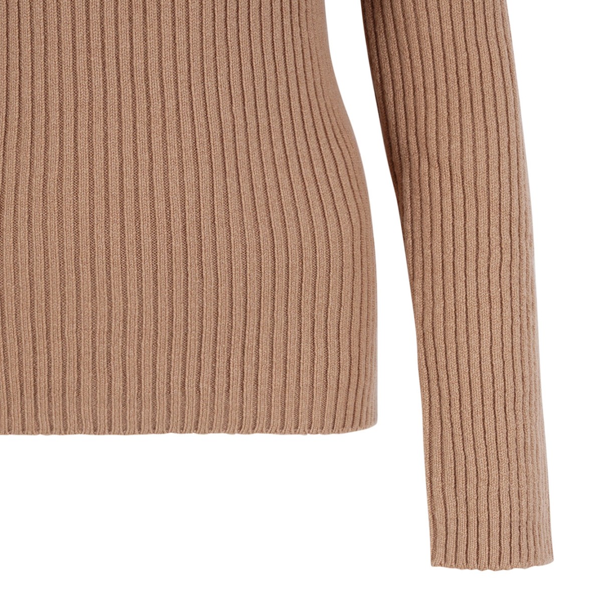 Camel Ribbed Wool And Cashmere Turtleneck