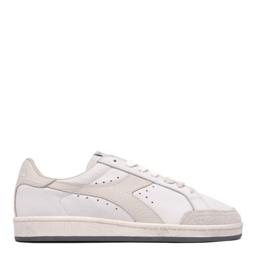 White and Light Grey Prestige Leather Sneakers