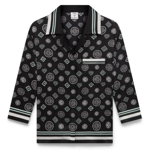 Black Monogram Pyjama Silk Satin Shirt