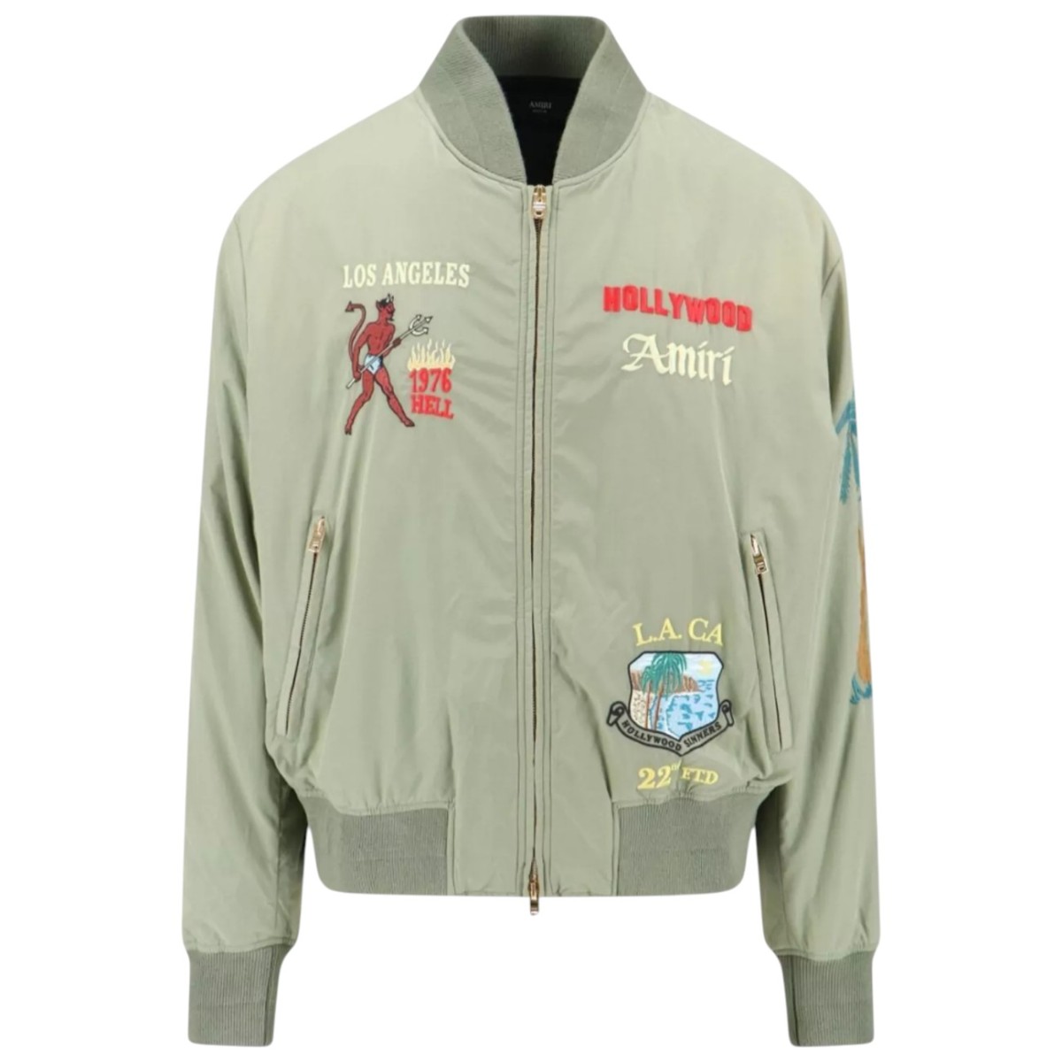 Olive Green Bomber Jacket With Zip And Embroidery