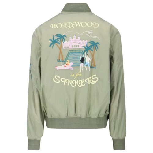 Olive Green Bomber Jacket With Zip And Embroidery