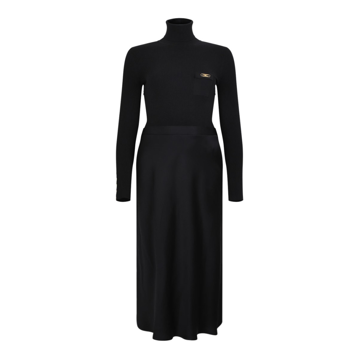Black Logo Plaque Midi Dress