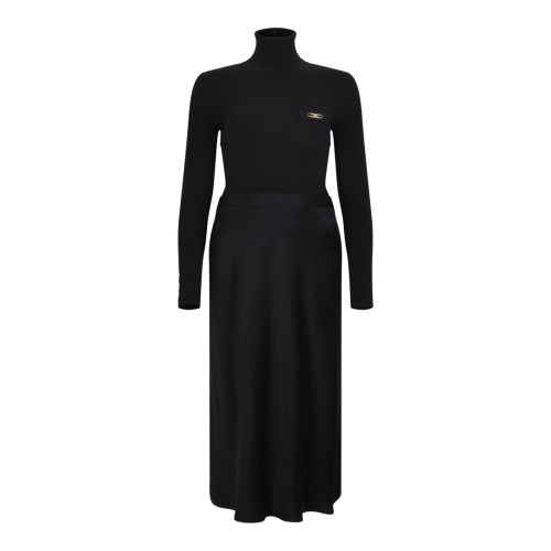 Black Logo Plaque Midi Dress