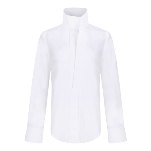 White Scarf-Collar Poplin Blouse