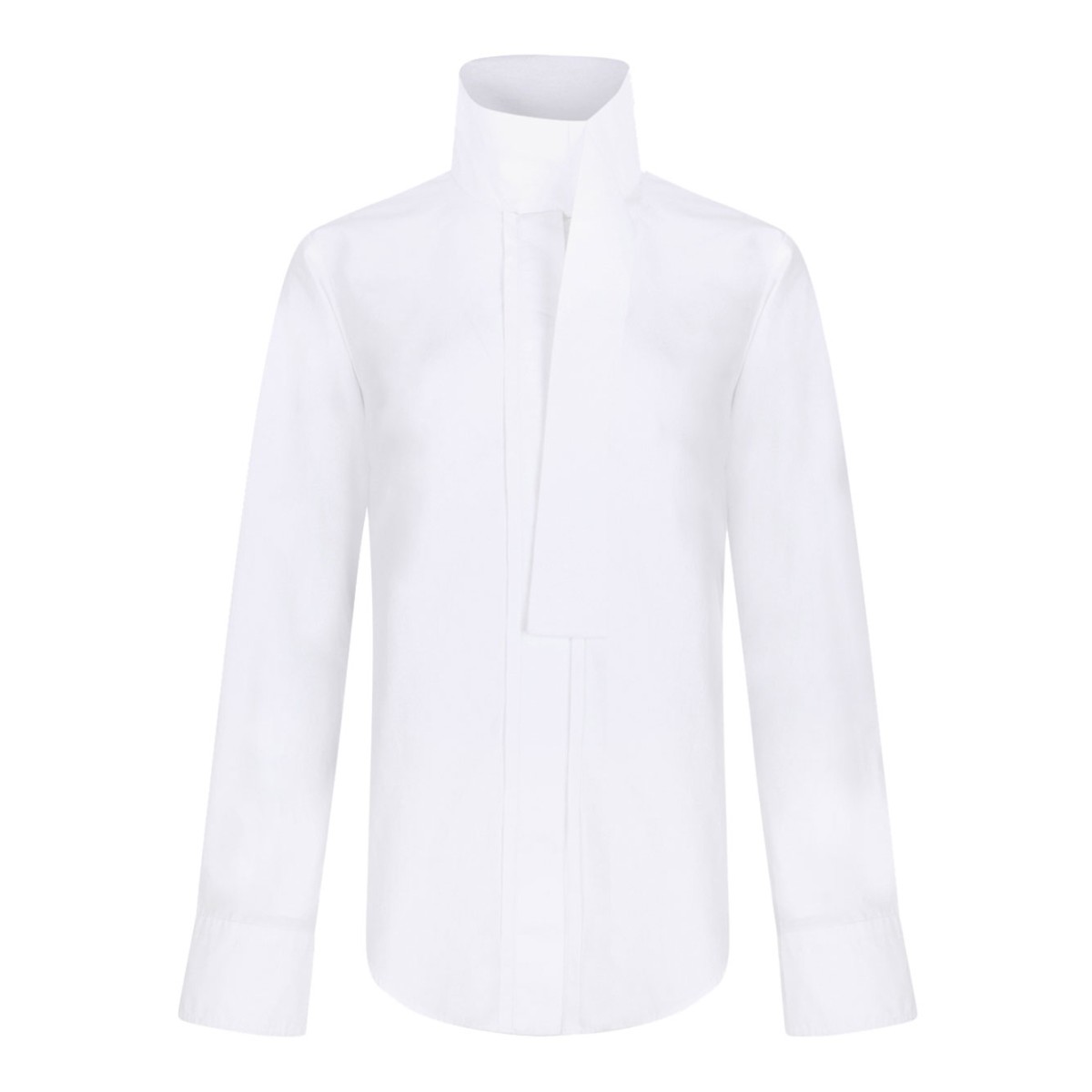 White Scarf-Collar Poplin Blouse