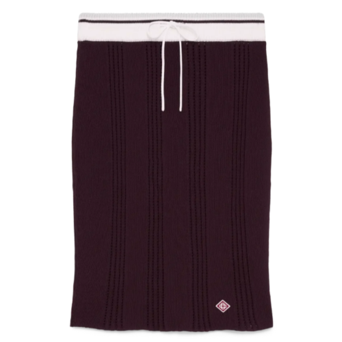 Burgundy Cotton Knit Midi Skirt