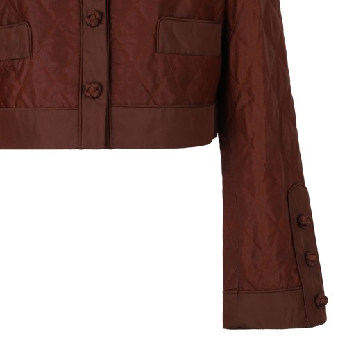 Terracotta Brown Cropped Quilted Jacket