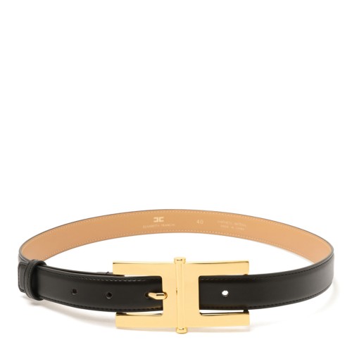 Black Logo-Buckle Leather Belt