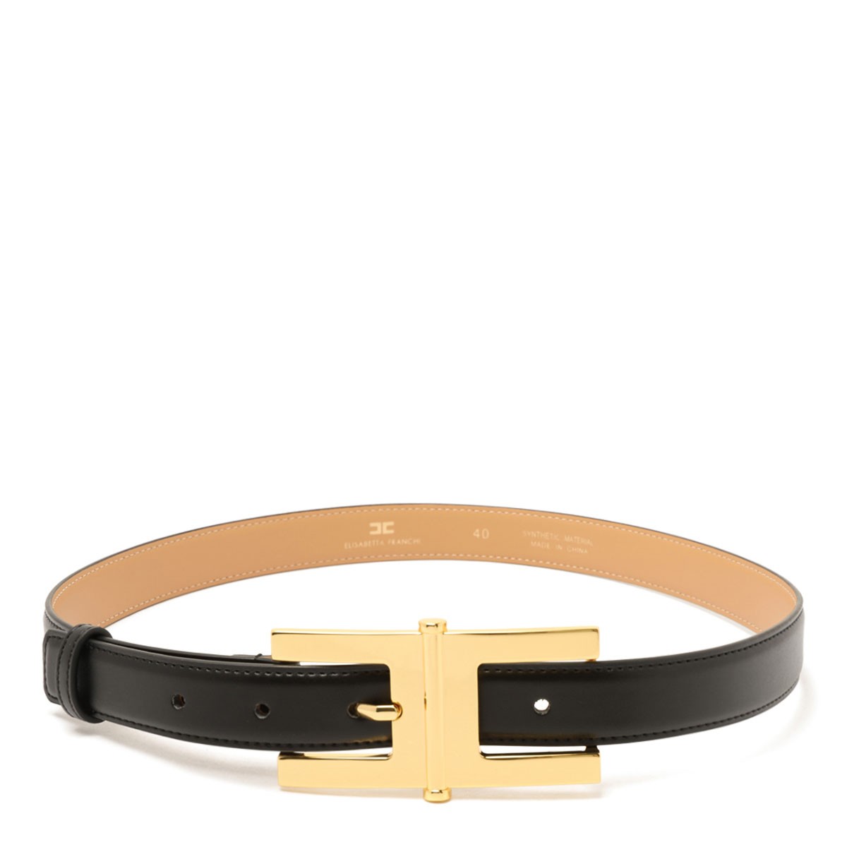 Black Logo-Buckle Leather Belt