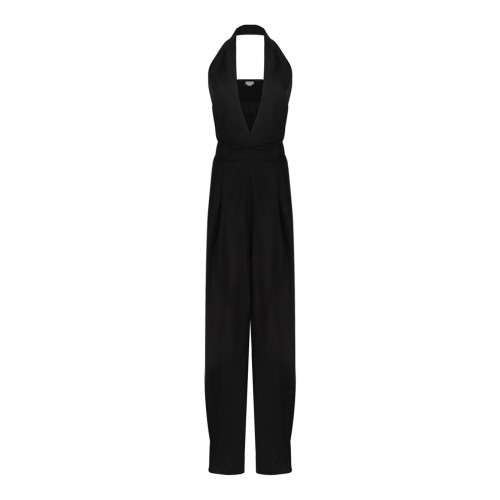 Black Halter-Neck Pleated-Front Jumpsuit