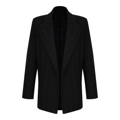 Blue Single-Breasted Blazer With Zigzag Pattern