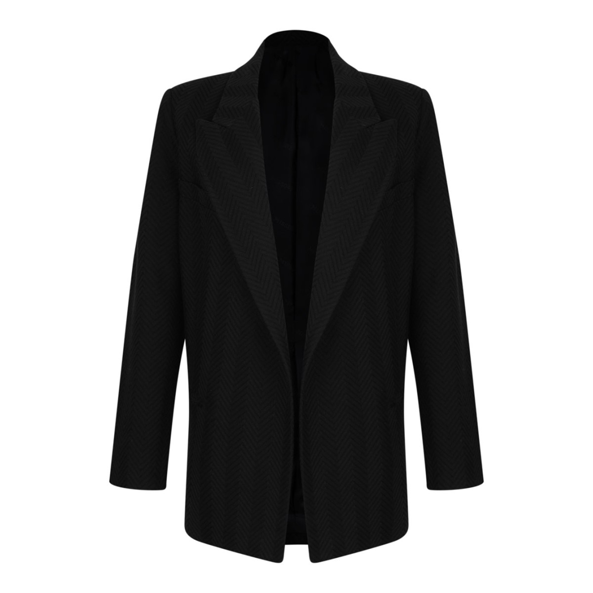 Blue Single-Breasted Blazer With Zigzag Pattern