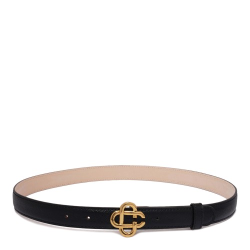 Black Silver CC Logo Buckle Belt