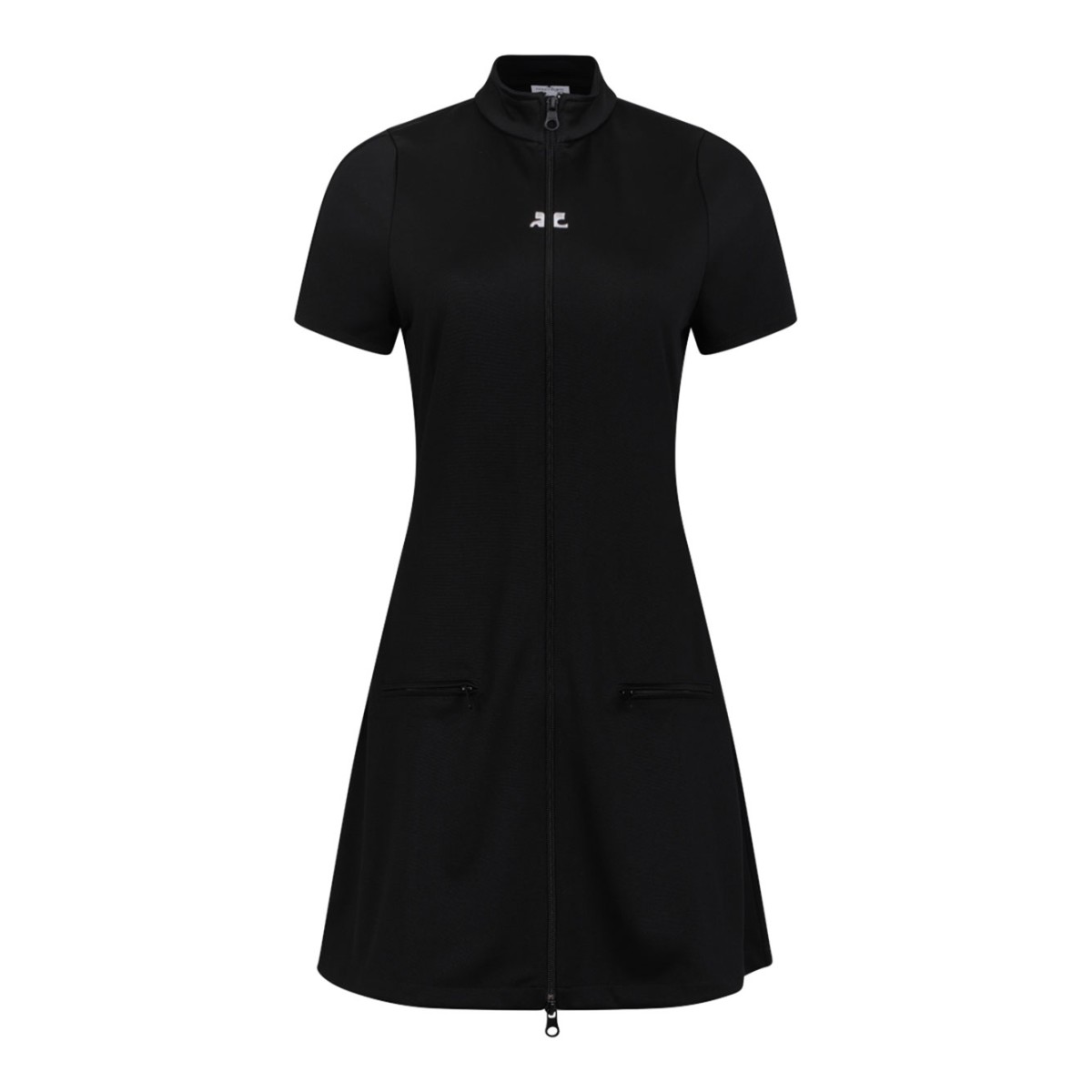 Black Zip Front Short Sleeve Dress