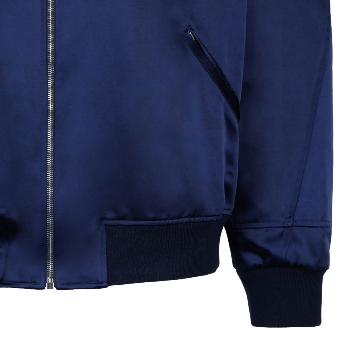 Navy Blue Zipped Blouson Satin Bomber Jacket